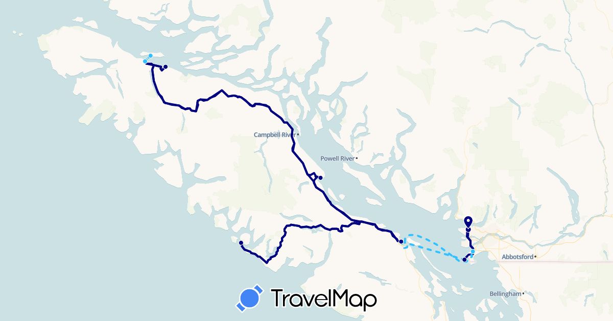 TravelMap itinerary: driving, boat in Canada (North America)